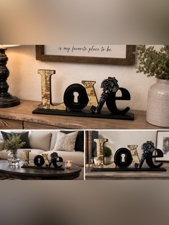 Other - Love Block Tabletop Decor Key Art Sign Black Tan Rustic Home Accent